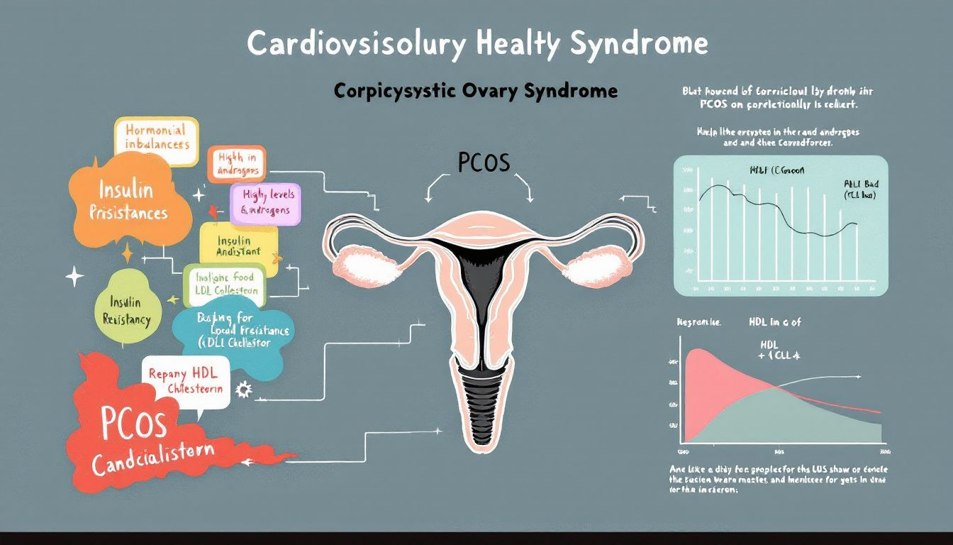 An illustration of cardiovascular health impacts related to PCOS.