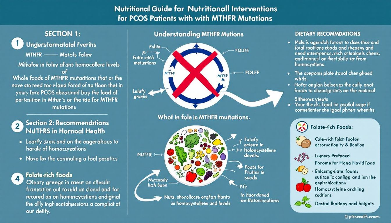 A visual guide on nutritional interventions for PCOS patients with MTHFR mutations.