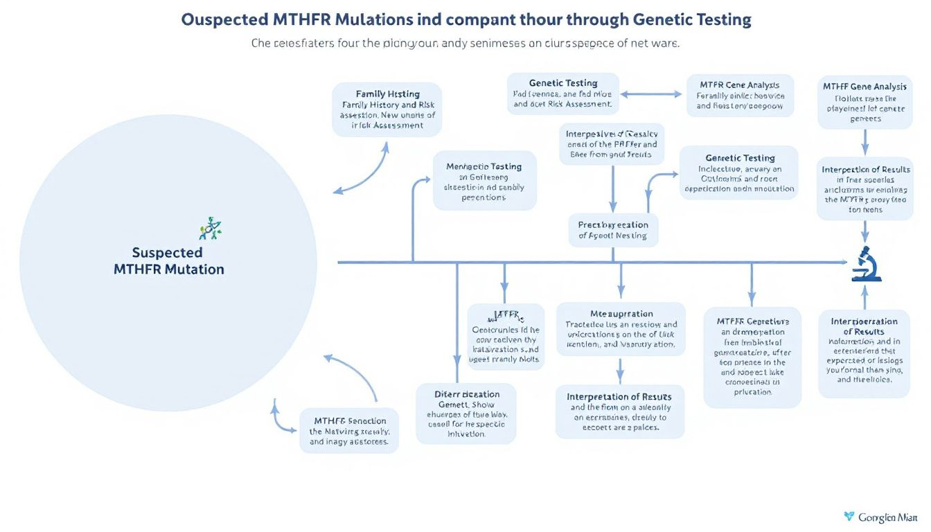 A flowchart depicting the process of diagnosing MTHFR mutations through genetic testing.