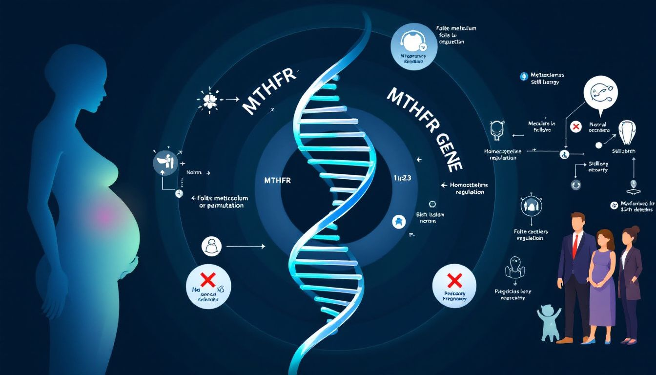 An illustration showing the MTHFR gene structure and its role in genetic predisposition.